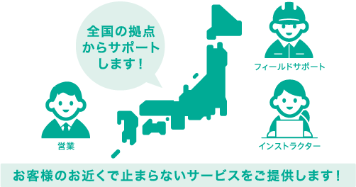 全国の拠点からサポートします！お客様のお近くで止まらないサービスをご提供します！